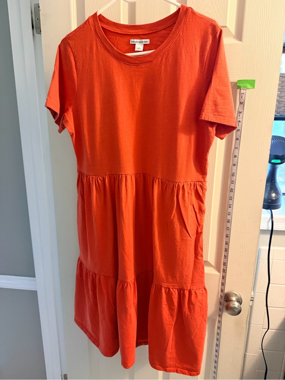 Amazon Essentials Girls Orange Short-Sleeve Tiered Dress